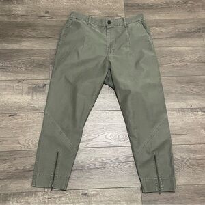 Bassike Women's Green Cotton Drop Crotch Ankle Zip Tapered Leg Pants Sz 2 Med